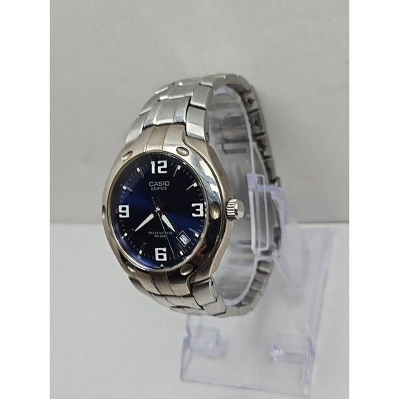 Casio Edifice EF106D Blue Dial Watch WR100M Date New Battery 37mm Silver Tone - Picture 2 of 12